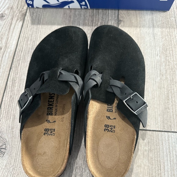 Birkenstock Boston Braided Black Suede Slip-On Clogs - Picture 4 of 6